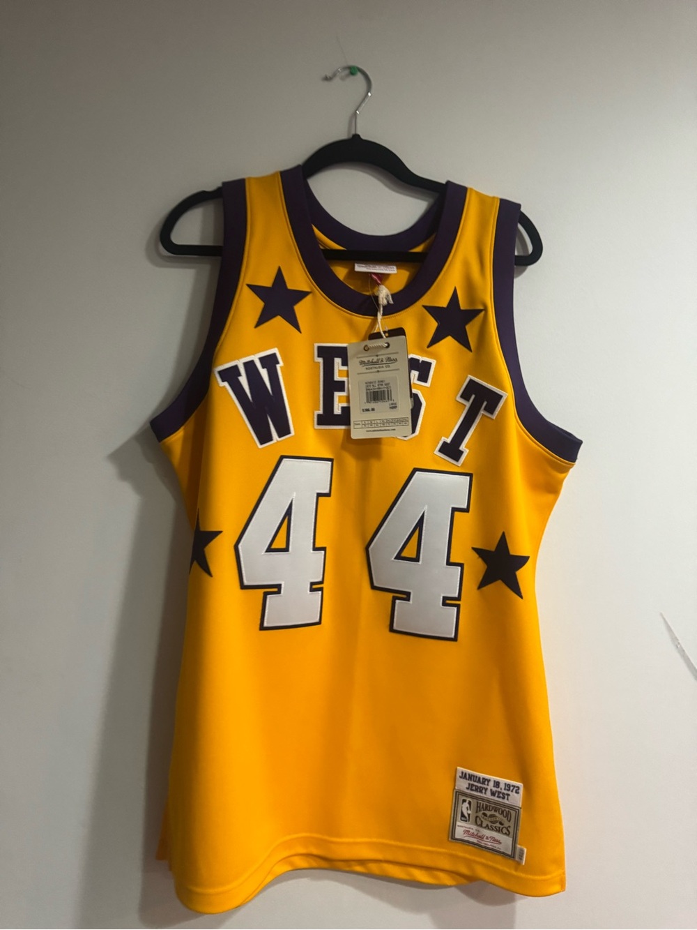 Mitchell & Ness Yellow & Purple 'WEST 44' Men's Basketball Jersey